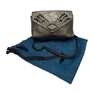 GG Maull Metallic Silver Studded Envelope Clutch Crossbody Bag "The Outlaw" $675